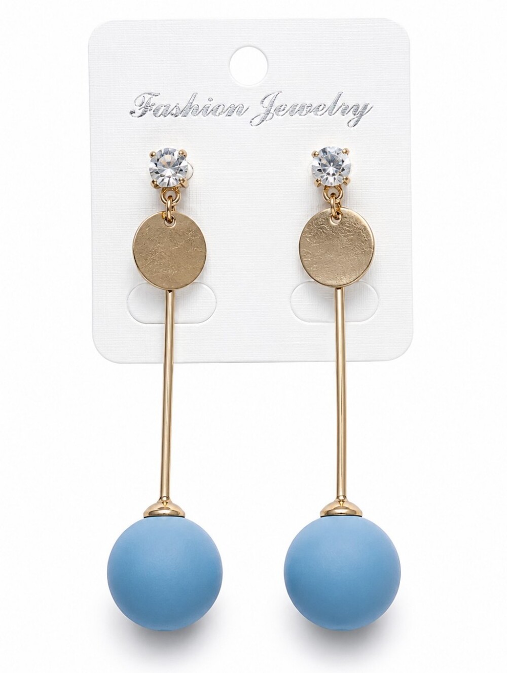 Blue Matte Ball Drop Earrings Gold Tone Geometric Dangle Statement Jewelry
